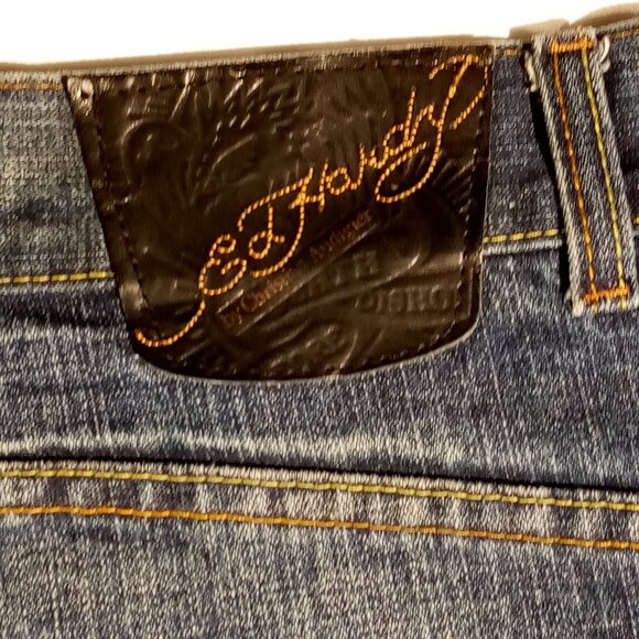 ED HARDY Jeans  sz 42  Gold Pocket Stitch  Button-Fly  Straight-Leg  Bootcut VGC - Picture 3 of 12